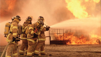 Group of firefighters training